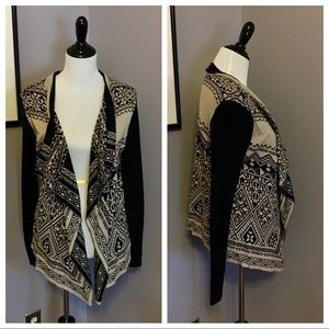 Lucky Brand Black and Tan tribal print cardigan